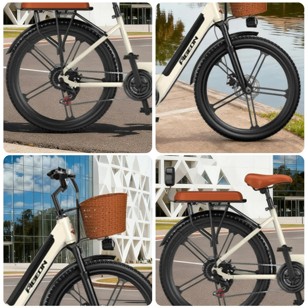 VOLTUS Folding Electric Bike 400W Motor Carbon Alloy Frame Shimano 7-Speed 24-Inch Magnesium Alloy Integrated Wheels with Energy Recovery System - Khaki