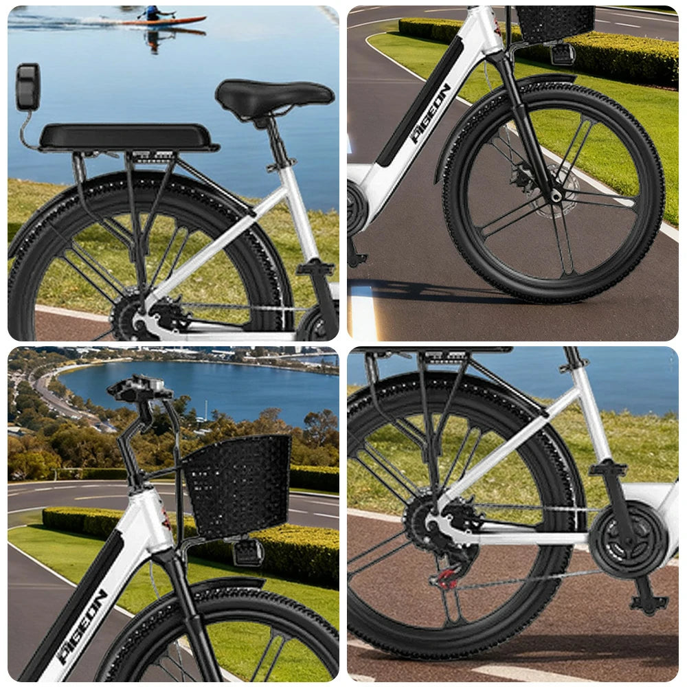 VOLTUS Folding Electric Bike 400W Motor Carbon Alloy Frame Shimano 7-Speed 24-Inch Magnesium Alloy Integrated Wheels with Energy Recovery System - White