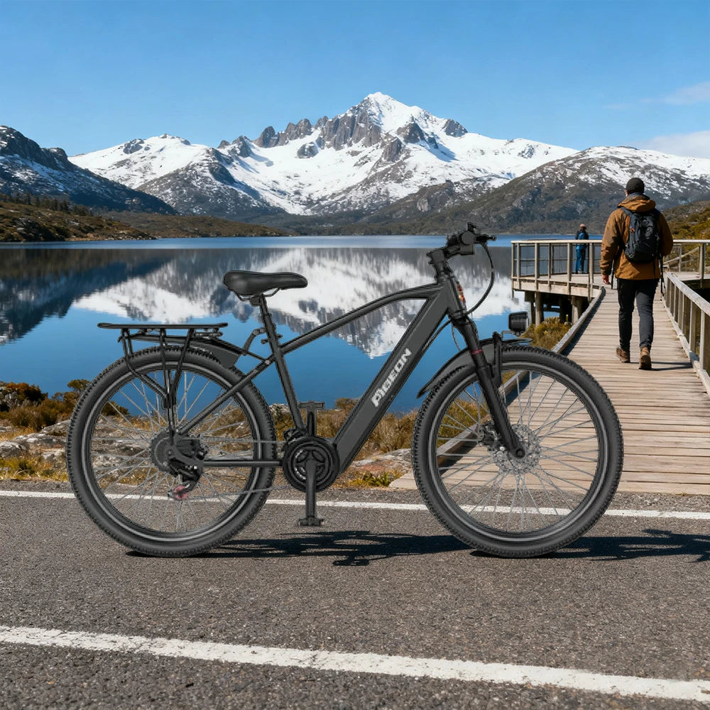 VOLTUS Electric Bike 400W Motor Carbon Alloy Frame Shimano 21-Speed 26-Inch Spoked Wheels with Dual Suspension - Black