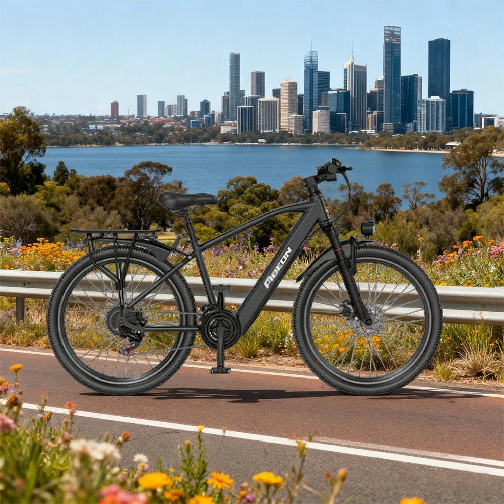 VOLTUS Electric Bike 400W Motor Carbon Alloy Frame Shimano 21-Speed 26-Inch Spoked Wheels with Dual Suspension - Black