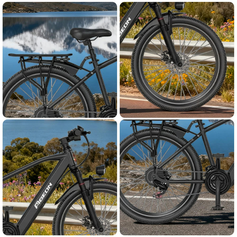 VOLTUS Electric Bike 400W Motor Carbon Alloy Frame Shimano 21-Speed 26-Inch Spoked Wheels with Dual Suspension - Black