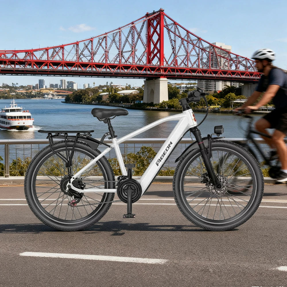 VOLTUS Electric Bike 400W Motor Carbon Alloy Frame Shimano 21-Speed 26-Inch Spoked Wheels with Dual Suspension - White