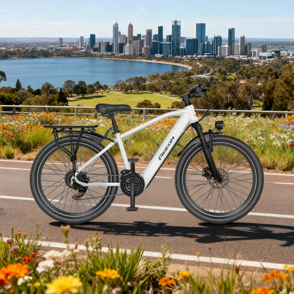 VOLTUS Electric Bike 400W Motor Carbon Alloy Frame Shimano 21-Speed 26-Inch Spoked Wheels with Dual Suspension - White