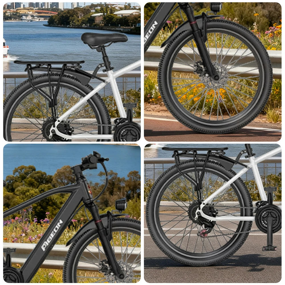 VOLTUS Electric Bike 400W Motor Carbon Alloy Frame Shimano 21-Speed 26-Inch Spoked Wheels with Dual Suspension - White