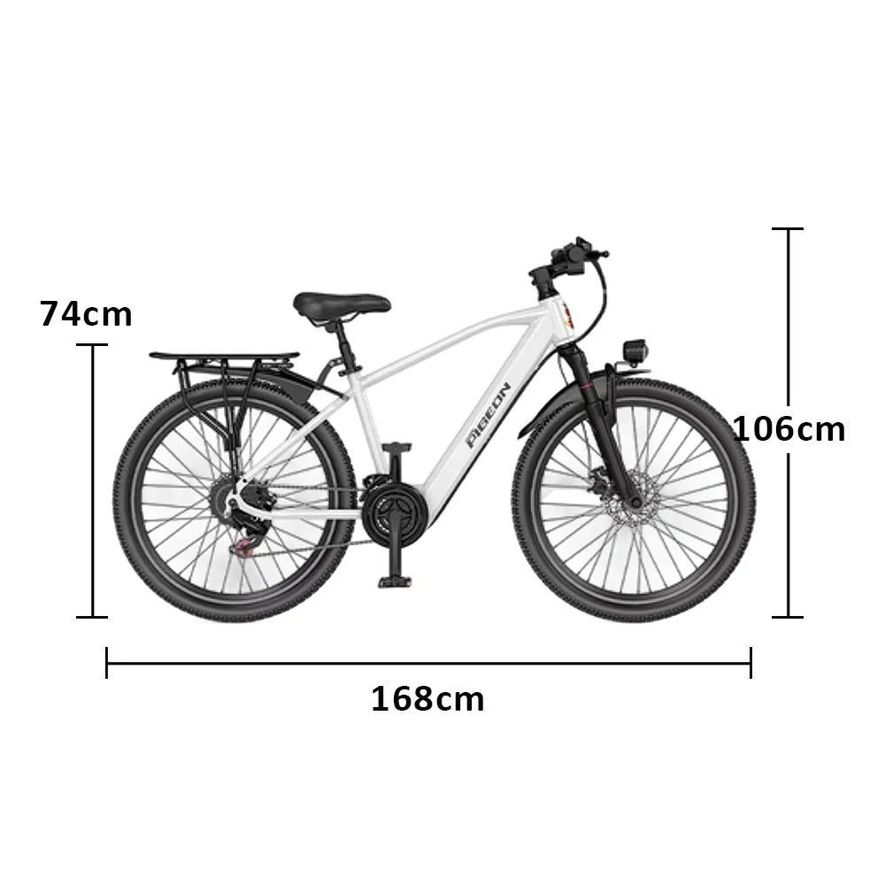 VOLTUS Electric Bike 400W Motor Carbon Alloy Frame Shimano 21-Speed 26-Inch Spoked Wheels with Dual Suspension - White