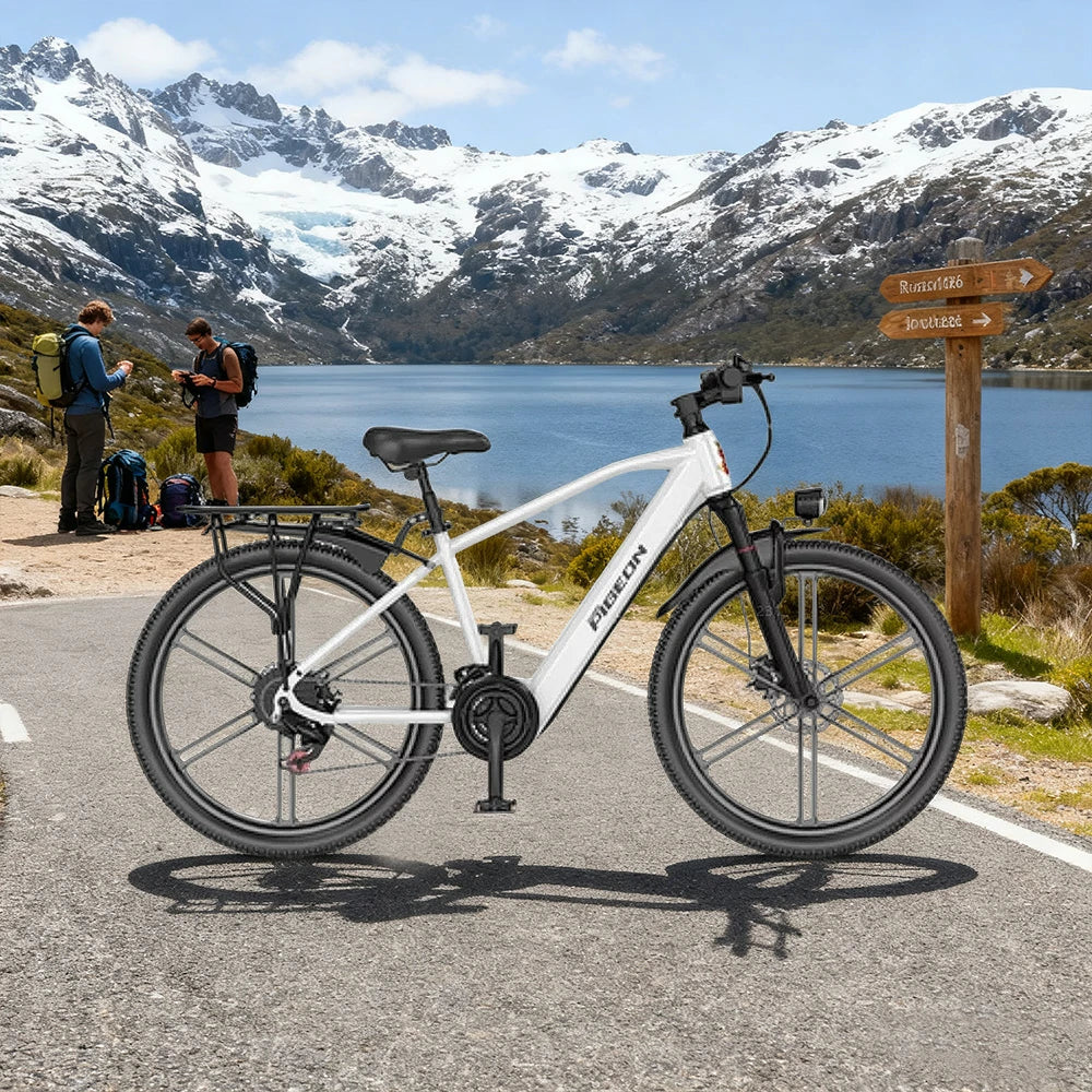 VOLTUS Electric Bike 400W Motor Carbon Alloy Frame Shimano 21-Speed 26-Inch Magnesium Alloy Integrated Wheels with Dual Suspension - White