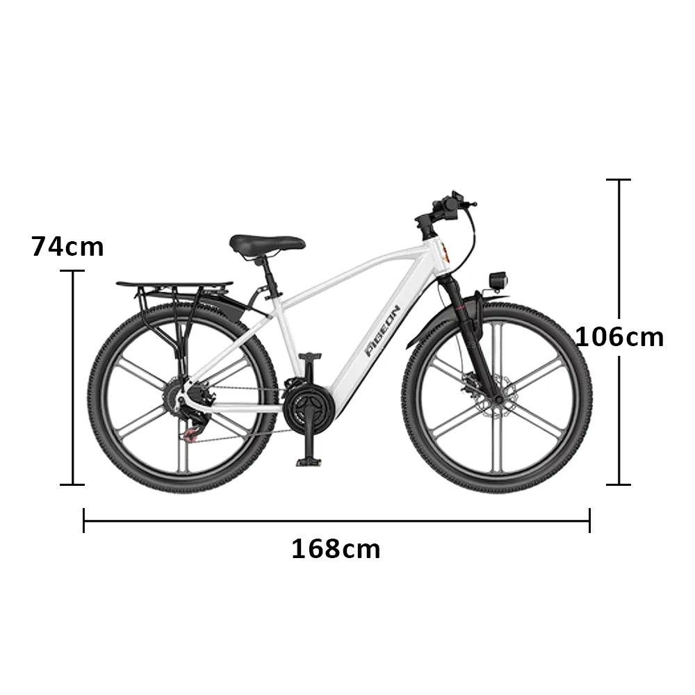 VOLTUS Electric Bike 400W Motor Carbon Alloy Frame Shimano 21-Speed 26-Inch Magnesium Alloy Integrated Wheels with Dual Suspension - White