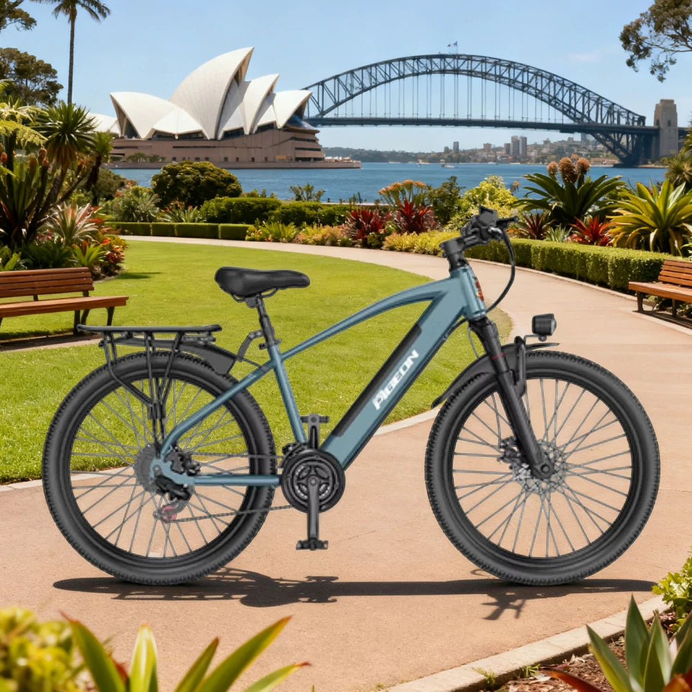 VOLTUS Electric Bike Carbon Alloy Frame Shimano 7-Speed 26-Inch Spoked Wheels with Dual Suspension and Removable Lithium Battery - Blue