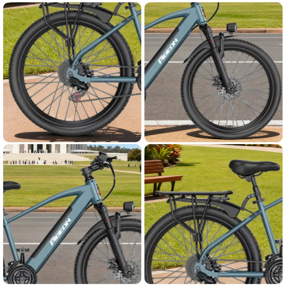 VOLTUS Electric Bike Carbon Alloy Frame Shimano 7-Speed 26-Inch Spoked Wheels with Dual Suspension and Removable Lithium Battery - Blue