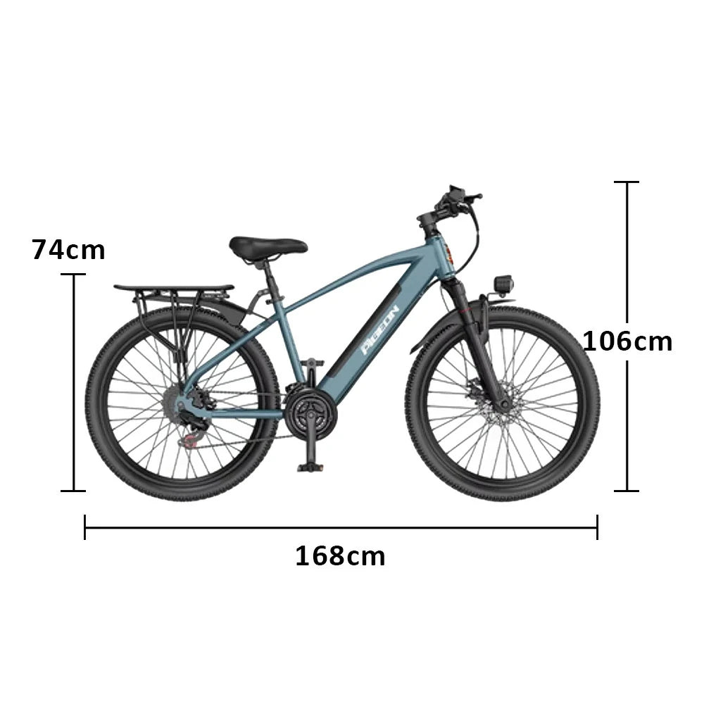 VOLTUS Electric Bike Carbon Alloy Frame Shimano 7-Speed 26-Inch Spoked Wheels with Dual Suspension and Removable Lithium Battery - Blue