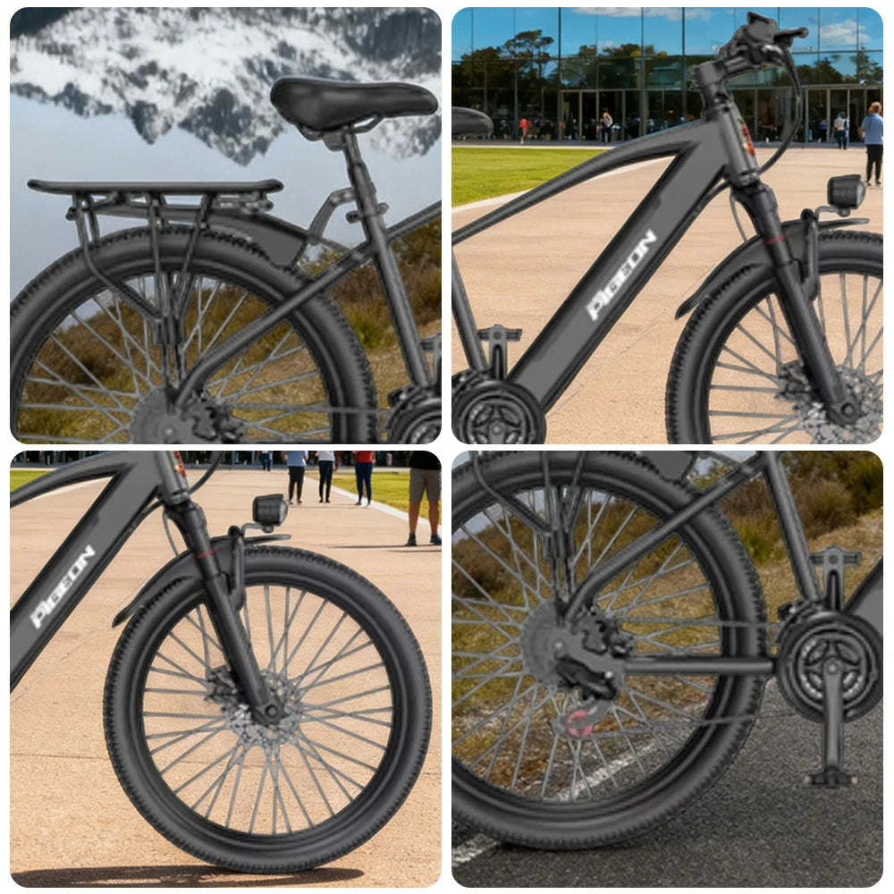 VOLTUS Electric Bike Carbon Alloy Frame Shimano 7-Speed 26-Inch Spoked Wheels with Dual Suspension and Removable Lithium Battery - Black