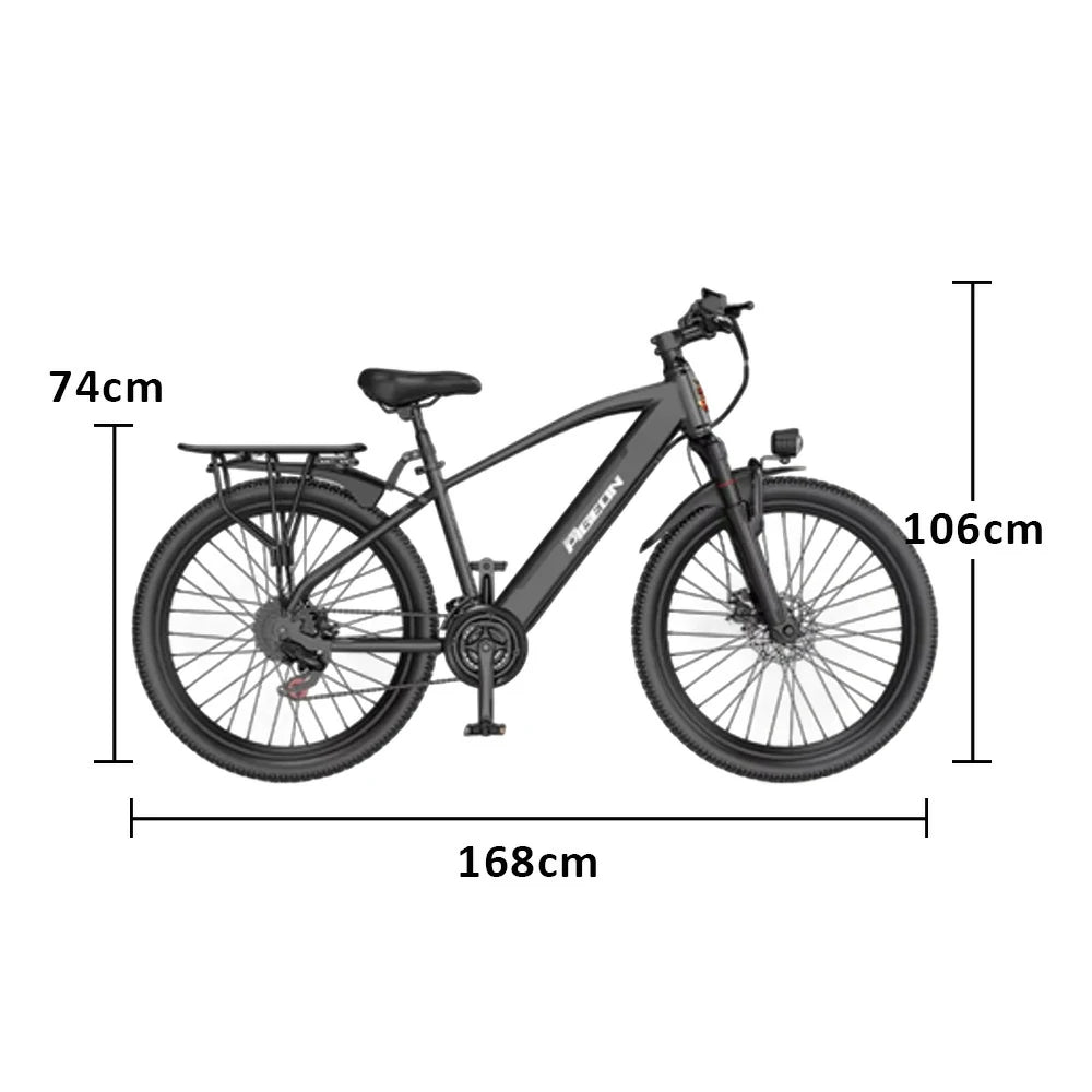 VOLTUS Electric Bike Carbon Alloy Frame Shimano 7-Speed 26-Inch Spoked Wheels with Dual Suspension and Removable Lithium Battery - Black