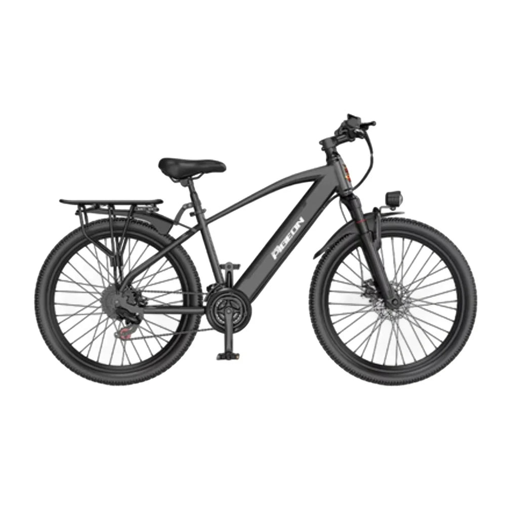 VOLTUS Electric Bike Carbon Alloy Frame Shimano 7-Speed 26-Inch Spoked Wheels with Dual Suspension and Removable Lithium Battery - Black