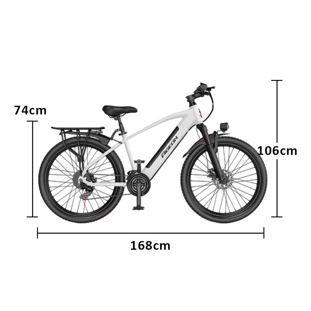 VOLTUS Electric Bike Carbon Alloy Frame Shimano 7-Speed 26-Inch Spoked Wheels with Dual Suspension and Removable Lithium Battery - White