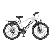 VOLTUS Electric Bike Carbon Alloy Frame Shimano 7-Speed 26-Inch Spoked Wheels with Dual Suspension and Removable Lithium Battery - White