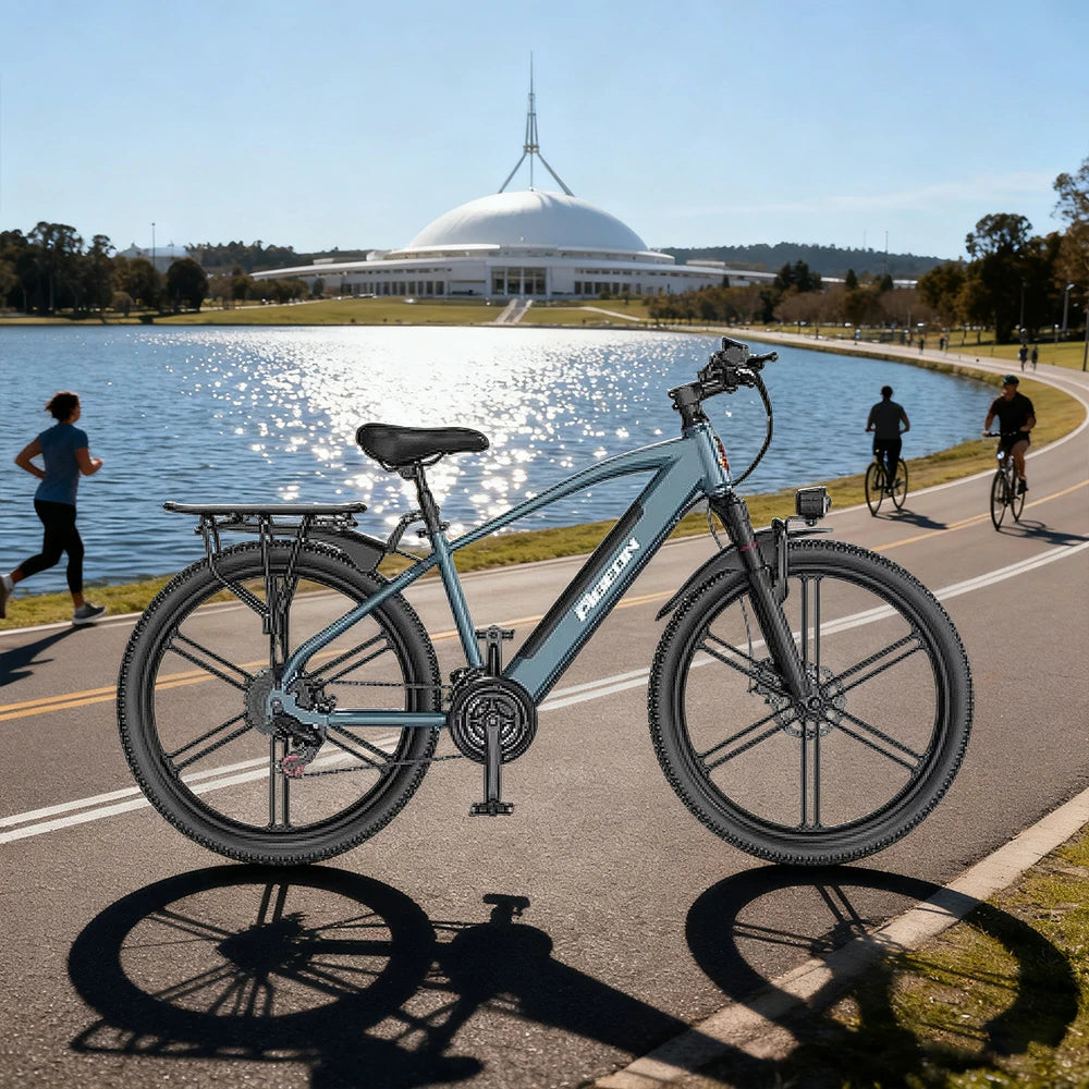 VOLTUS Electric Bike Carbon Alloy Frame Shimano 7-Speed 26-Inch Magnesium Alloy Integrated Wheels with Dual Suspension and Removable Lithium Battery - Blue