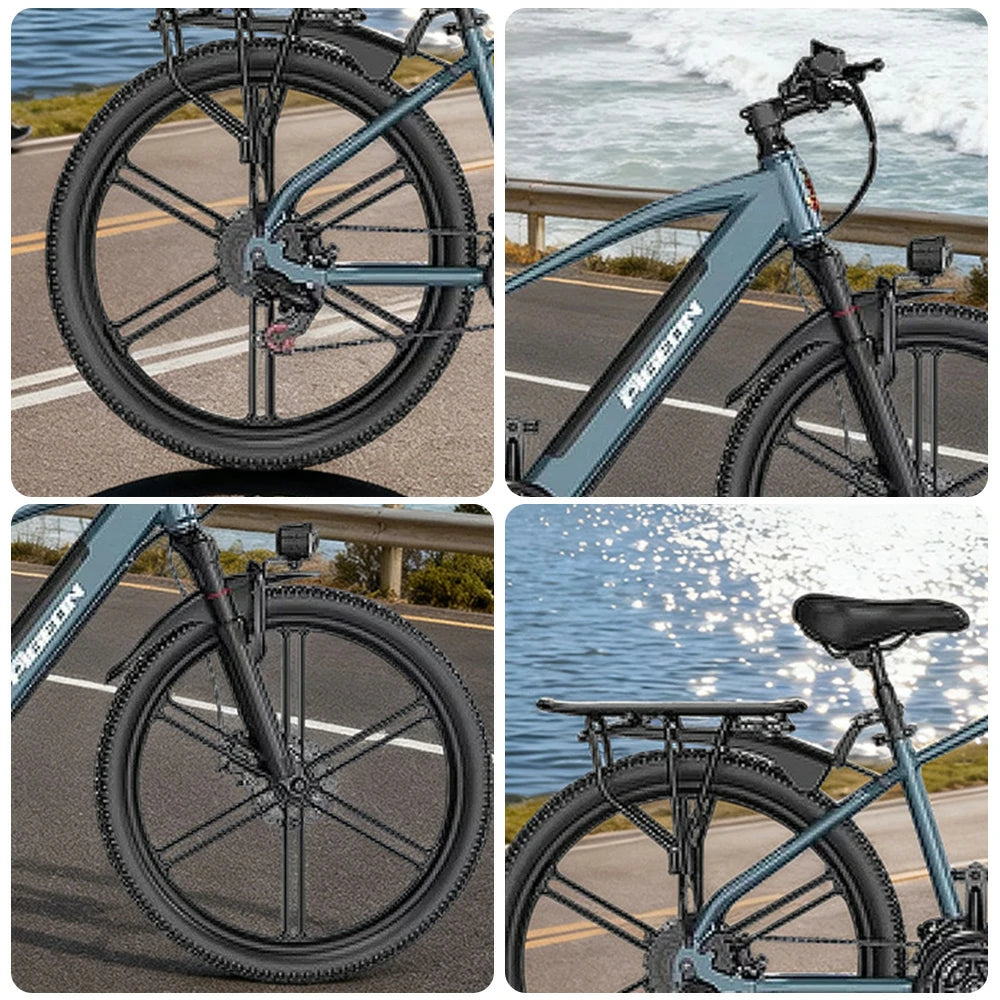 VOLTUS Electric Bike Carbon Alloy Frame Shimano 7-Speed 26-Inch Magnesium Alloy Integrated Wheels with Dual Suspension and Removable Lithium Battery - Blue