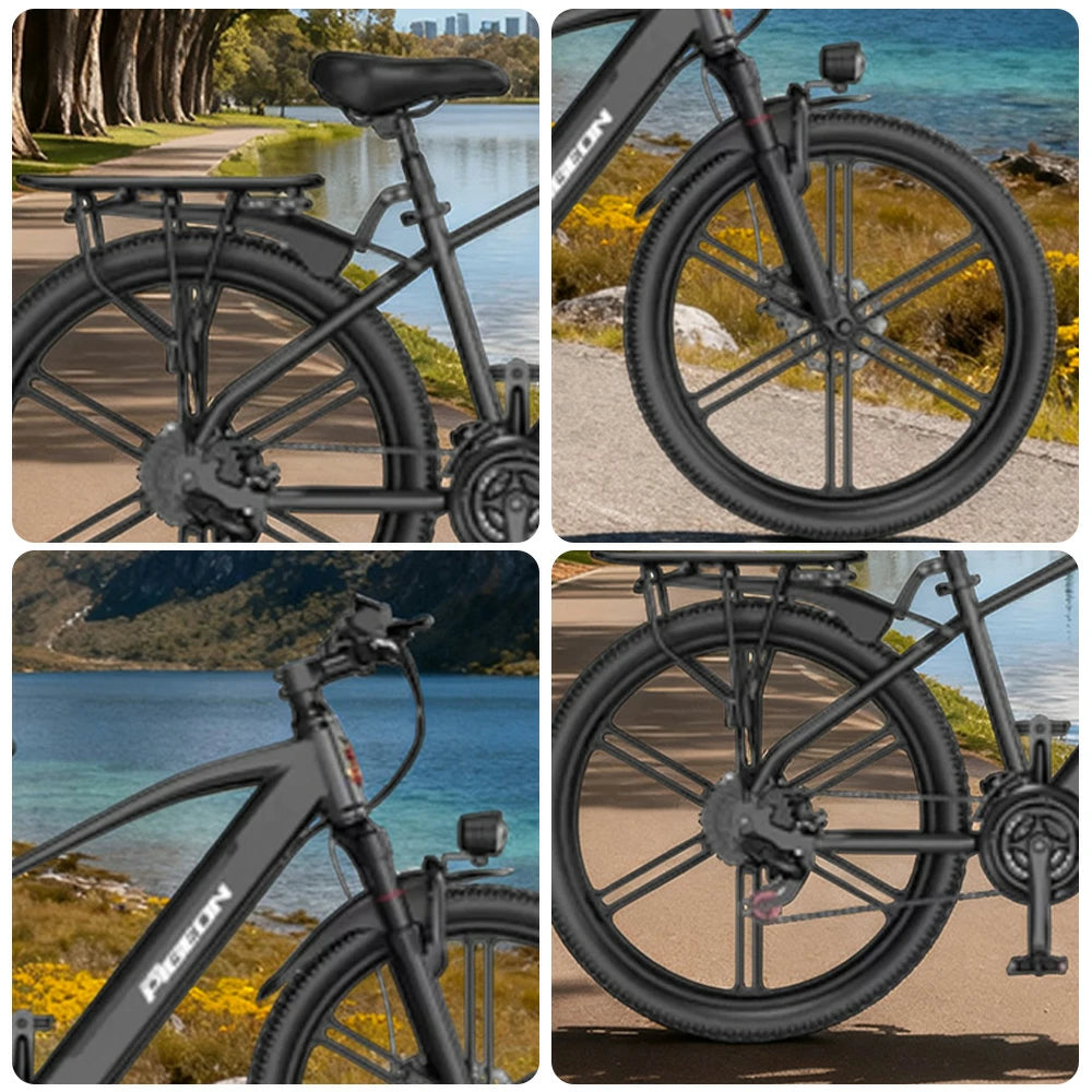 VOLTUS Electric Bike Carbon Alloy Frame Shimano 7-Speed 26-Inch Magnesium Alloy Integrated Wheels with Dual Suspension and Removable Lithium Battery - Black