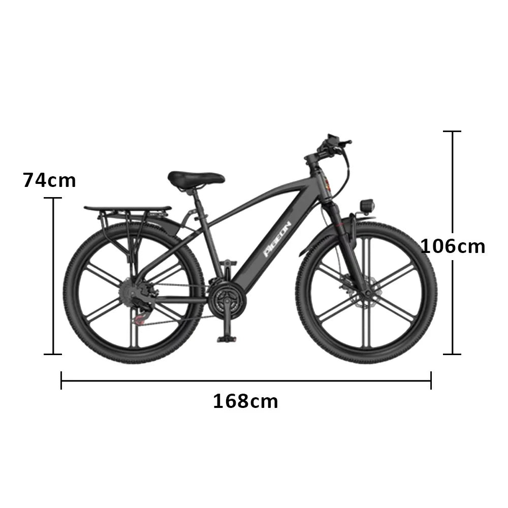 VOLTUS Electric Bike Carbon Alloy Frame Shimano 7-Speed 26-Inch Magnesium Alloy Integrated Wheels with Dual Suspension and Removable Lithium Battery - Black
