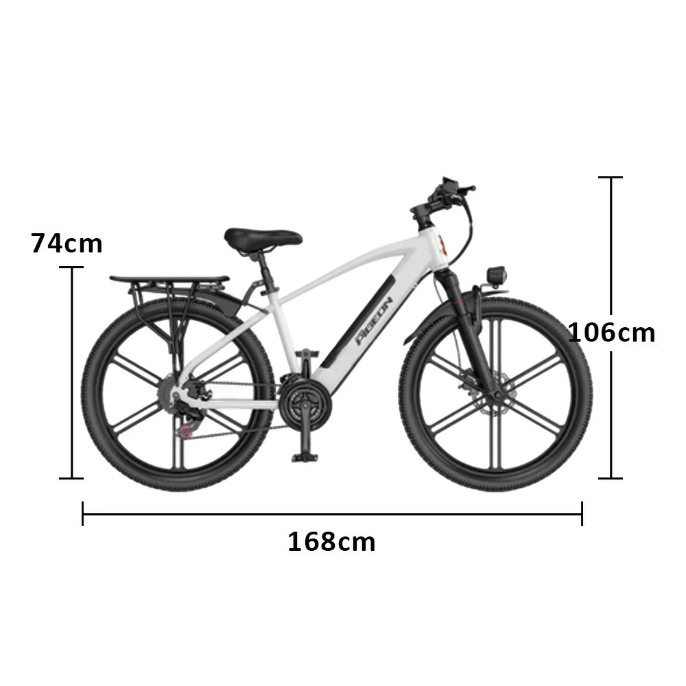 VOLTUS Electric Bike Carbon Alloy Frame Shimano 7-Speed 26-Inch Magnesium Alloy Integrated Wheels with Dual Suspension and Removable Lithium Battery - White
