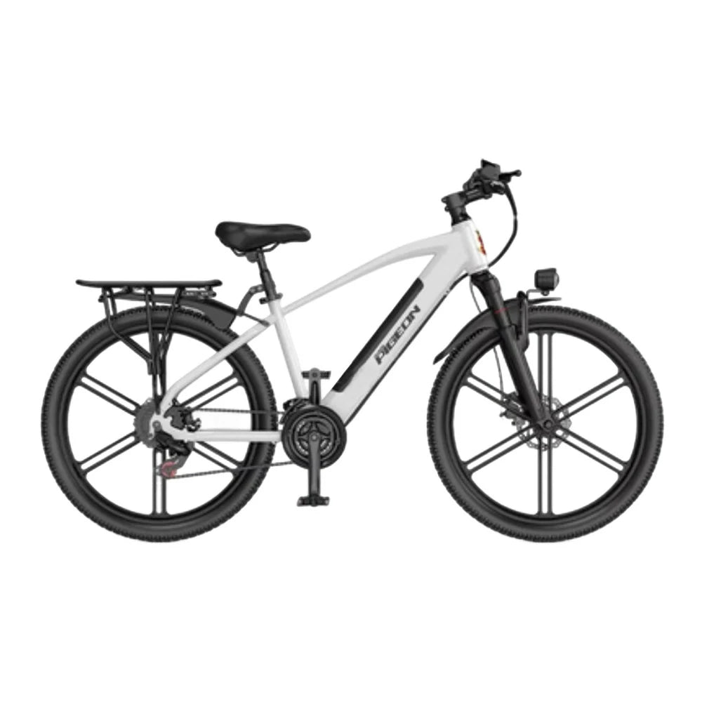 VOLTUS Electric Bike Carbon Alloy Frame Shimano 7-Speed 26-Inch Magnesium Alloy Integrated Wheels with Dual Suspension and Removable Lithium Battery - White