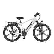 VOLTUS Electric Bike Carbon Alloy Frame Shimano 7-Speed 26-Inch Magnesium Alloy Integrated Wheels with Dual Suspension and Removable Lithium Battery - White