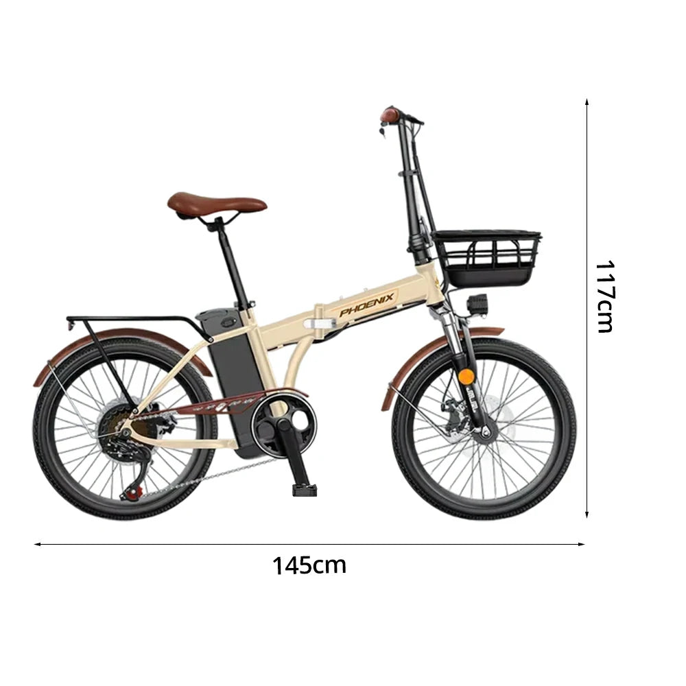 VOLTUS Electric Bike 48V 15/20AH Lithium Battery, High-Torque Motor, Dual Disc Brakes, Carbon Steel Frame, Quick-Fold Design, 20-Inch Spoke Wheels - Beige