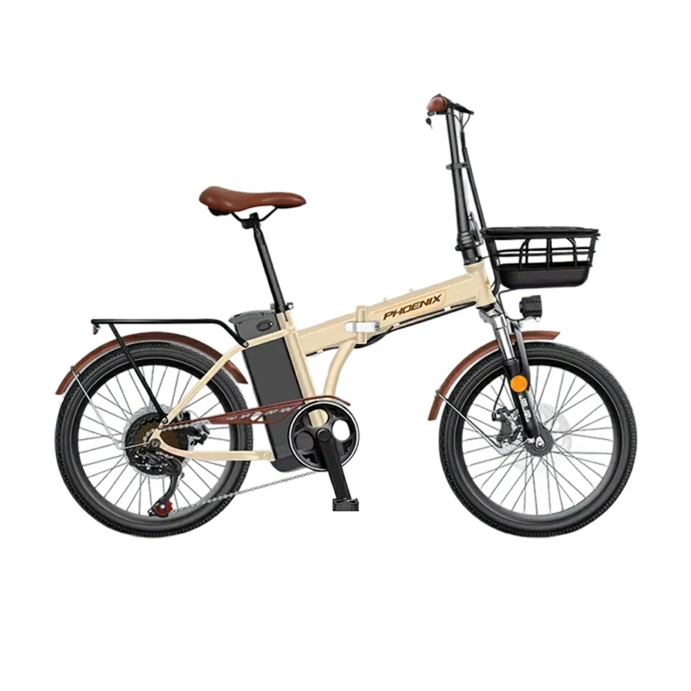 VOLTUS Electric Bike 48V 15/20AH Lithium Battery, High-Torque Motor, Dual Disc Brakes, Carbon Steel Frame, Quick-Fold Design, 20-Inch Spoke Wheels - Beige