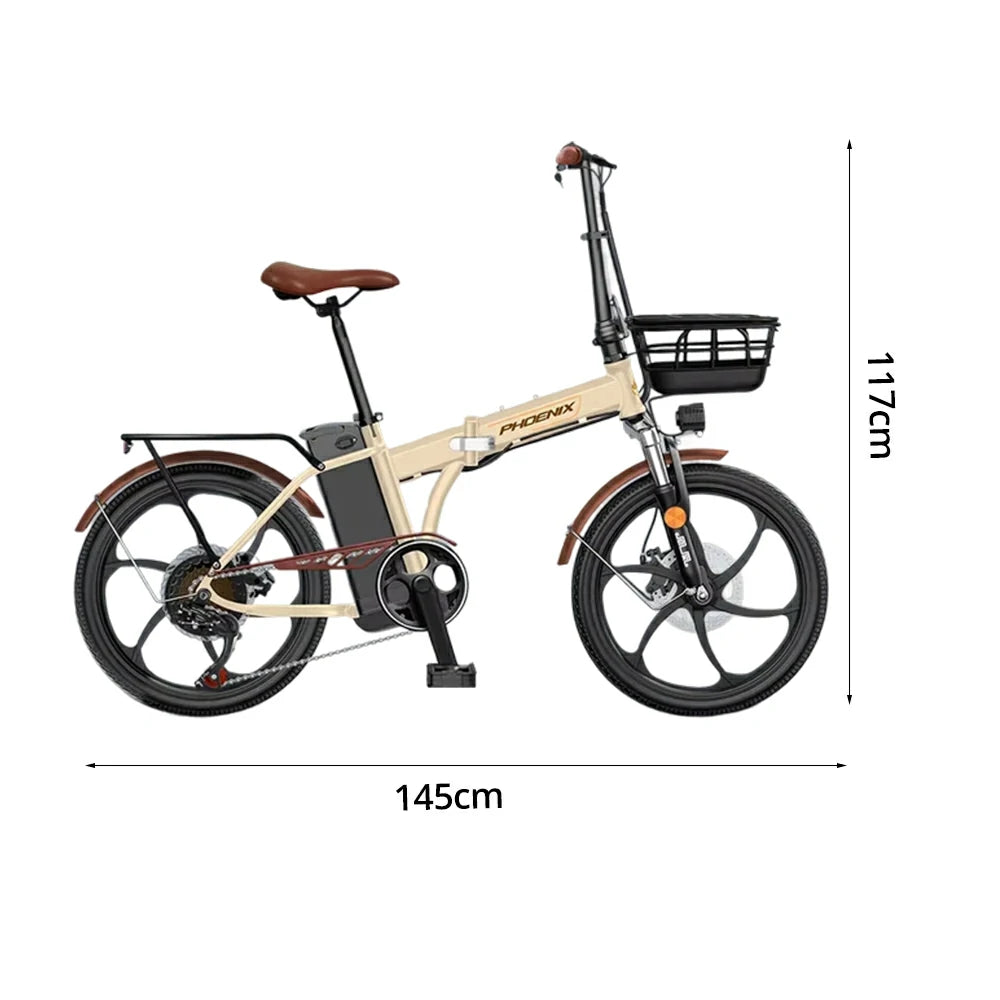 VOLTUS Electric Bike 48V 15/20AH Lithium Battery, High-Torque Motor, Dual Disc Brakes, Carbon Steel Frame, Quick-Fold Design, 20-Inch Integrated Wheels - Beige