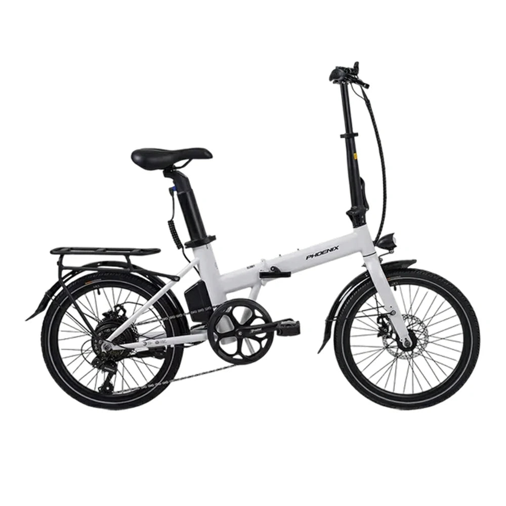 VOLTUS Electric Bike 36V 8/12AH 350W Motor, Shimano 7-Speed, High-Carbon Steel Frame, Removable Battery, LED Light, Foldable, 20-Inch Wheels - White
