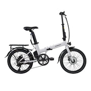 VOLTUS Electric Bike 36V 8/12AH 350W Motor, Shimano 7-Speed, High-Carbon Steel Frame, Removable Battery, LED Light, Foldable, 20-Inch Wheels - White