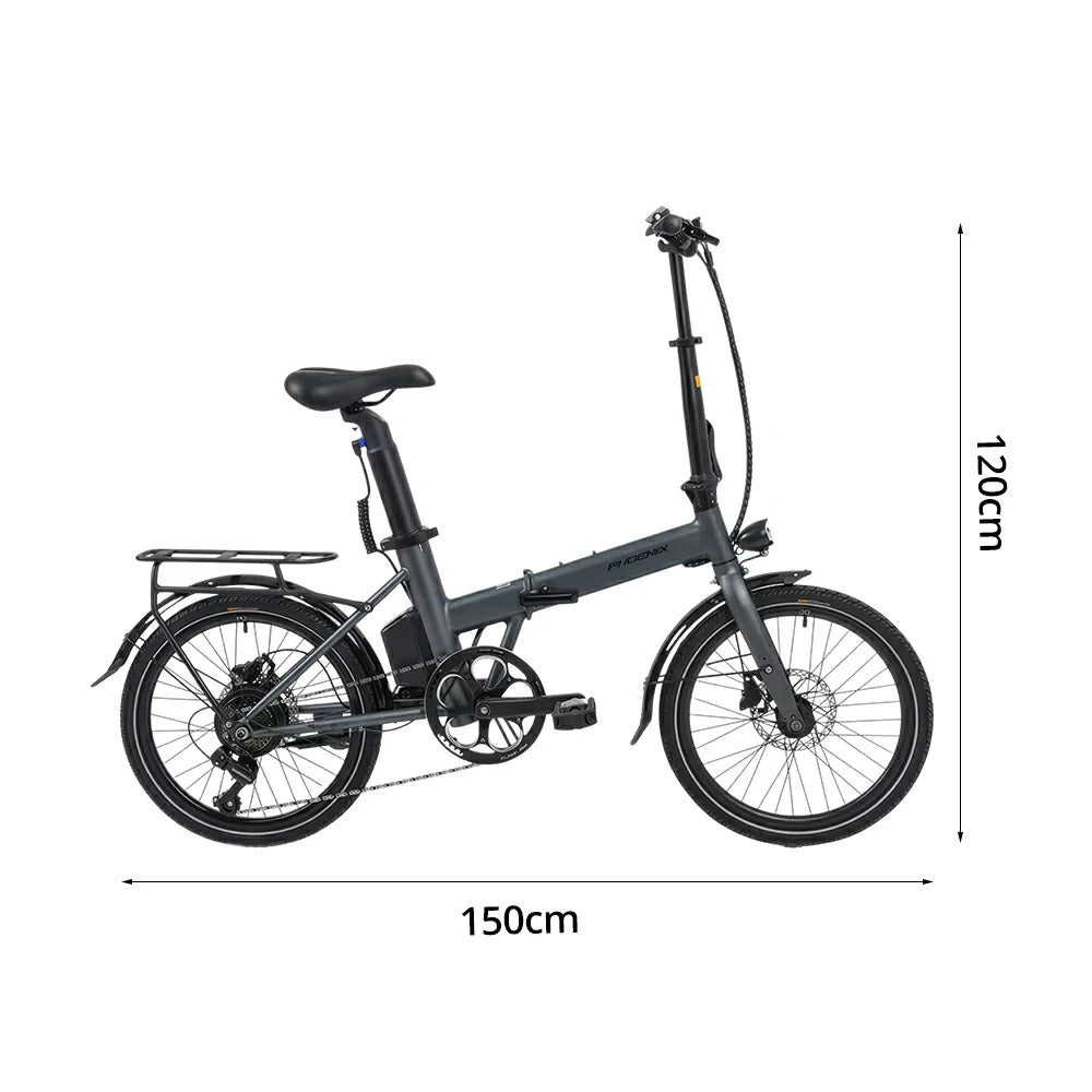 VOLTUS Electric Bike 36V 8/12AH 350W Motor, Shimano 7-Speed, High-Carbon Steel Frame, Removable Battery, LED Light, Foldable, 20-Inch Wheels - Grey