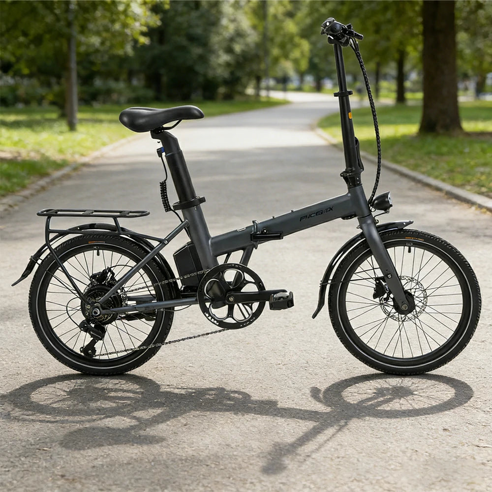 VOLTUS Electric Bike 36V 8/12AH 350W Motor, Shimano 7-Speed, High-Carbon Steel Frame, Removable Battery, LED Light, Foldable, 20-Inch Wheels - Grey