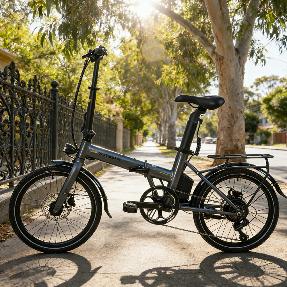 VOLTUS Electric Bike 36V 8/12AH 350W Motor, Shimano 7-Speed, High-Carbon Steel Frame, Removable Battery, LED Light, Foldable, 20-Inch Wheels - Grey