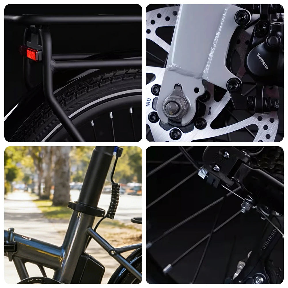 VOLTUS Electric Bike 36V 8/12AH 350W Motor, Shimano 7-Speed, High-Carbon Steel Frame, Removable Battery, LED Light, Foldable, 20-Inch Wheels - Grey