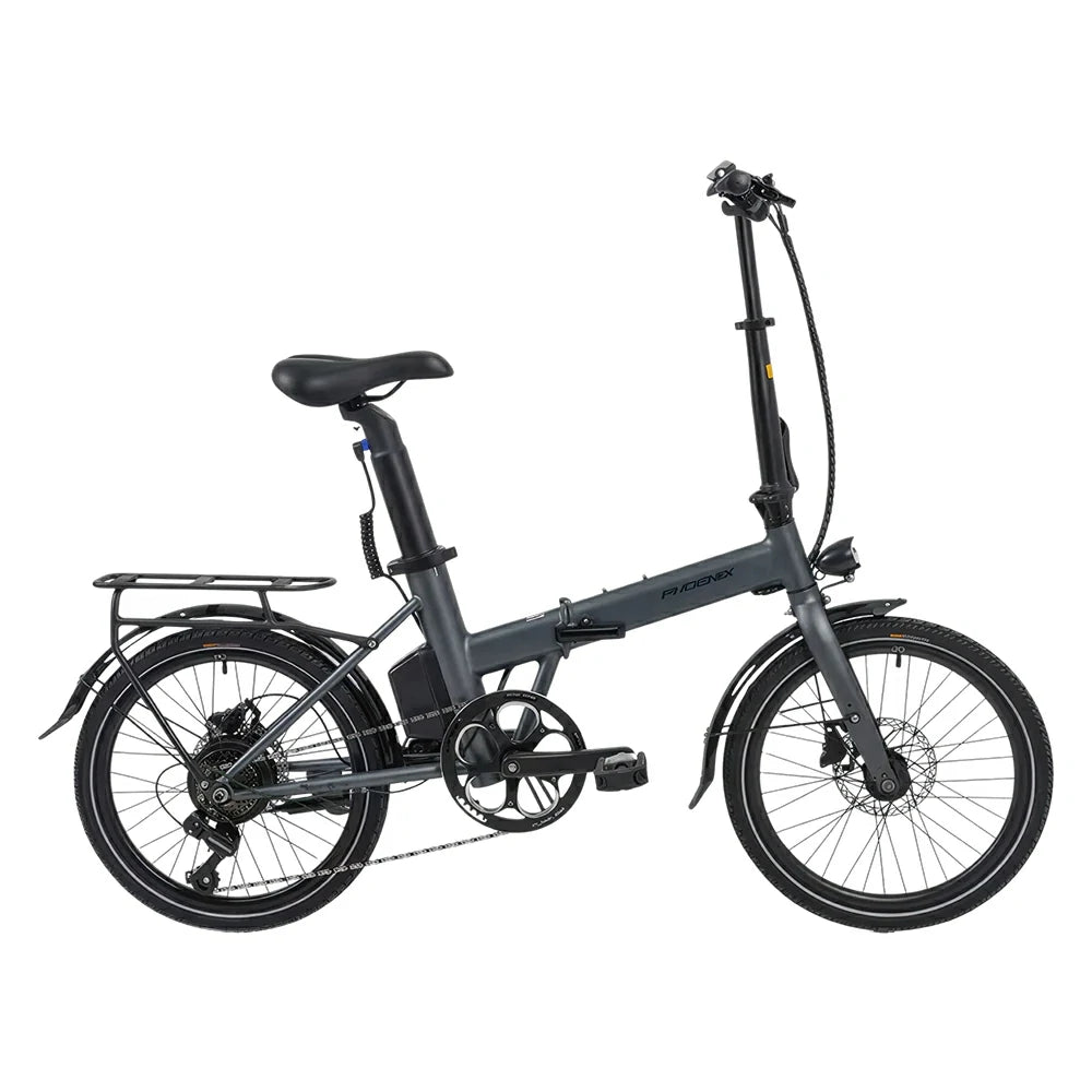 VOLTUS Electric Bike 36V 8/12AH 350W Motor, Shimano 7-Speed, High-Carbon Steel Frame, Removable Battery, LED Light, Foldable, 20-Inch Wheels - Grey