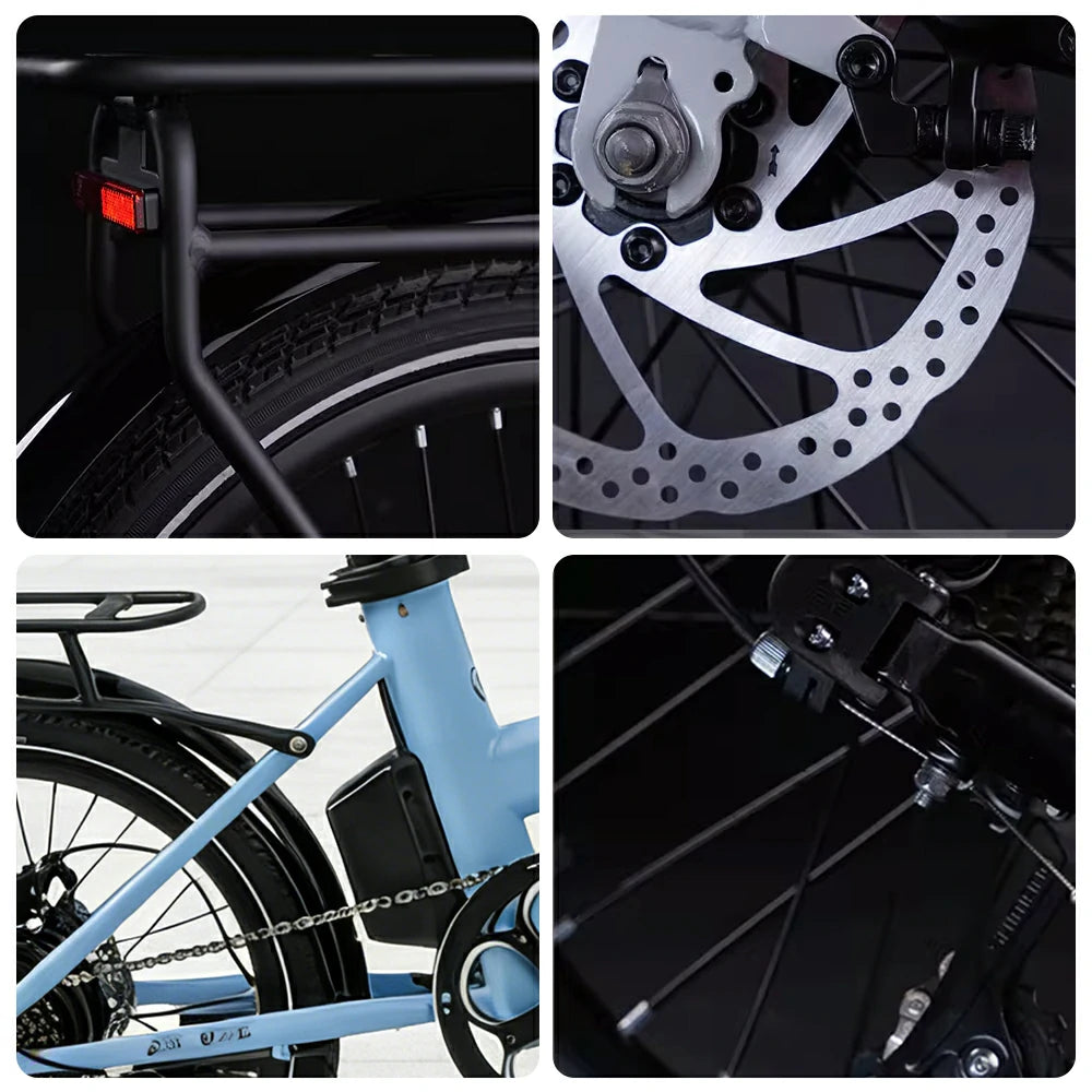 VOLTUS Electric Bike 36V 8/12AH 350W Motor, Shimano 7-Speed, High-Carbon Steel Frame, Removable Battery, LED Light, Foldable, 20-Inch Wheels - Blue