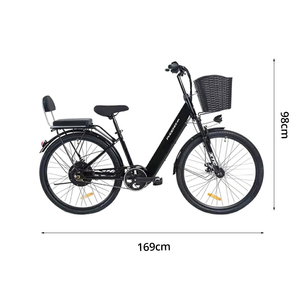 VOLTUS Electric Bike 36V 15/20AH Motor, Single-Speed, High-Carbon Steel Frame, Lithium Battery, Disc Brakes, 26-Inch Wheels - Black