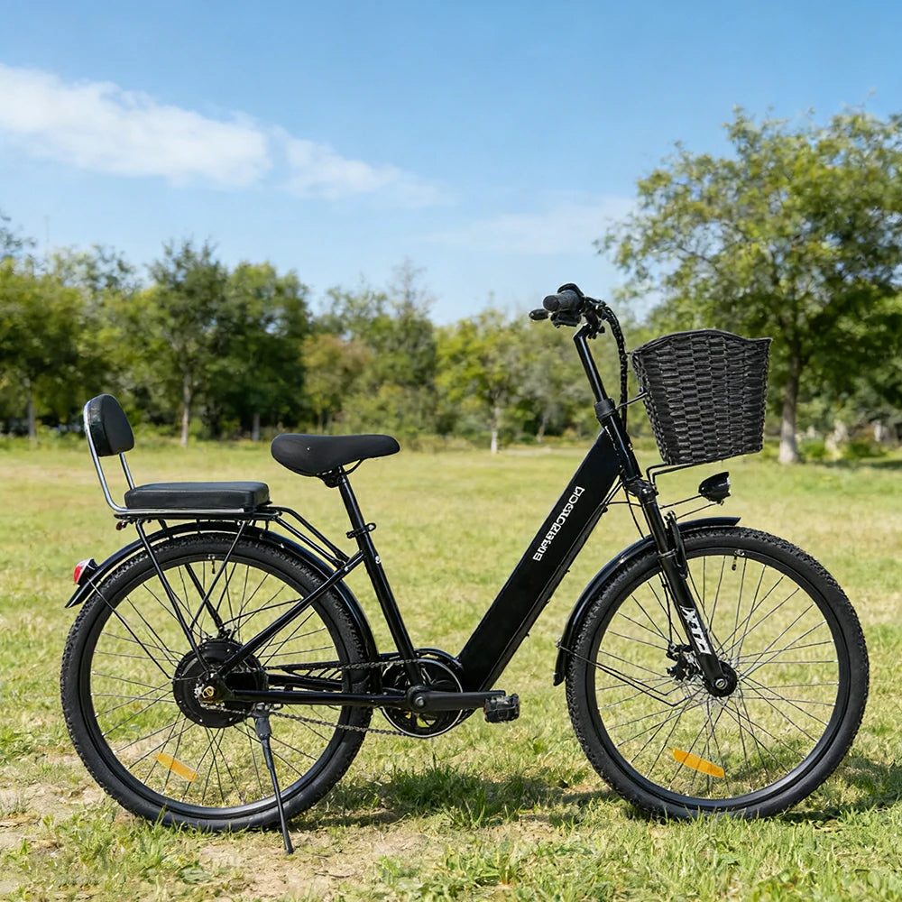 VOLTUS Electric Bike 36V 15/20AH Motor, Single-Speed, High-Carbon Steel Frame, Lithium Battery, Disc Brakes, 26-Inch Wheels - Black