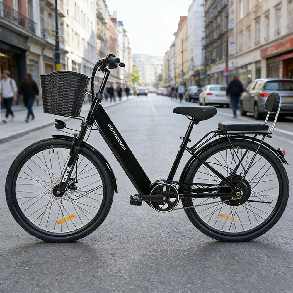 VOLTUS Electric Bike 36V 15/20AH Motor, Single-Speed, High-Carbon Steel Frame, Lithium Battery, Disc Brakes, 26-Inch Wheels - Black