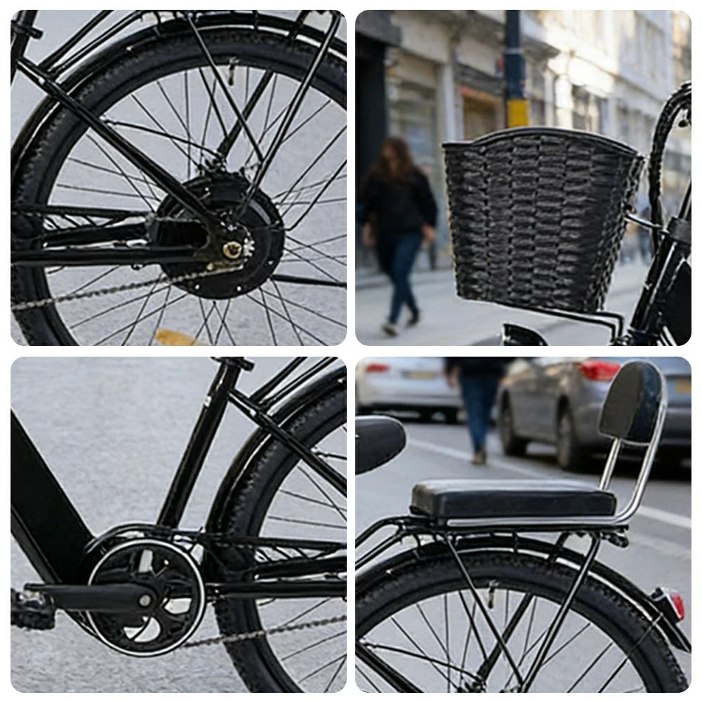 VOLTUS Electric Bike 36V 15/20AH Motor, Single-Speed, High-Carbon Steel Frame, Lithium Battery, Disc Brakes, 26-Inch Wheels - Black