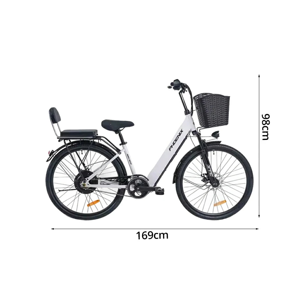 VOLTUS Electric Bike 36V 15/20AH Motor, Single-Speed, High-Carbon Steel Frame, Lithium Battery, Disc Brakes, 26-Inch Wheels - White