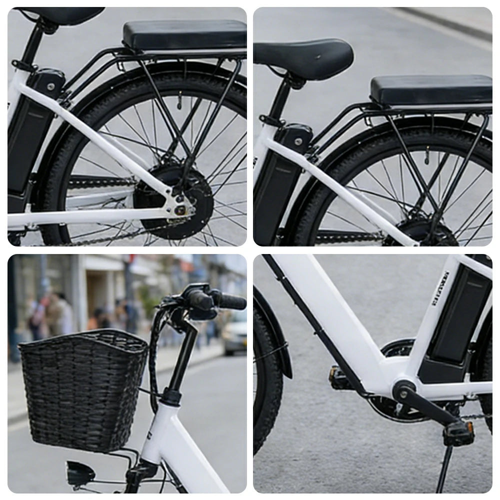 VOLTUS Electric Bike 36V 15/20AH Motor, Single-Speed, High-Carbon Steel Frame, Lithium Battery, Disc Brakes, 26-Inch Wheels - White