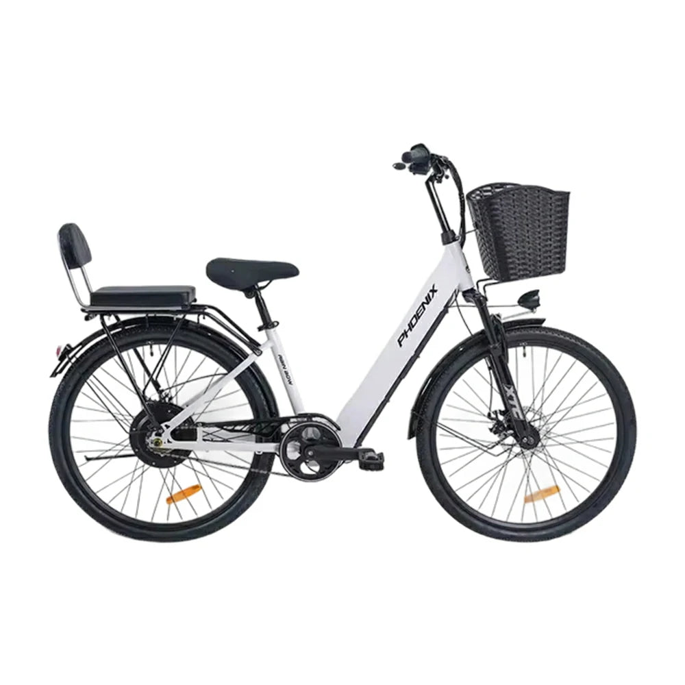 VOLTUS Electric Bike 36V 15/20AH Motor, Single-Speed, High-Carbon Steel Frame, Lithium Battery, Disc Brakes, 26-Inch Wheels - White