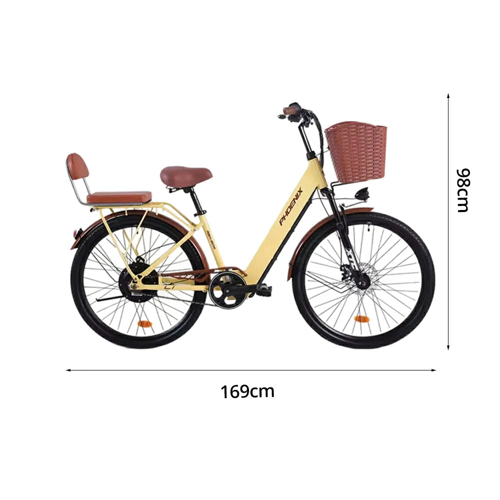 VOLTUS Electric Bike 36V 15/20AH Motor, Single-Speed, High-Carbon Steel Frame, Lithium Battery, Disc Brakes, 26-Inch Wheels - Yellow