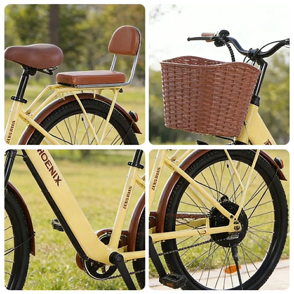 VOLTUS Electric Bike 36V 15/20AH Motor, Single-Speed, High-Carbon Steel Frame, Lithium Battery, Disc Brakes, 26-Inch Wheels - Yellow