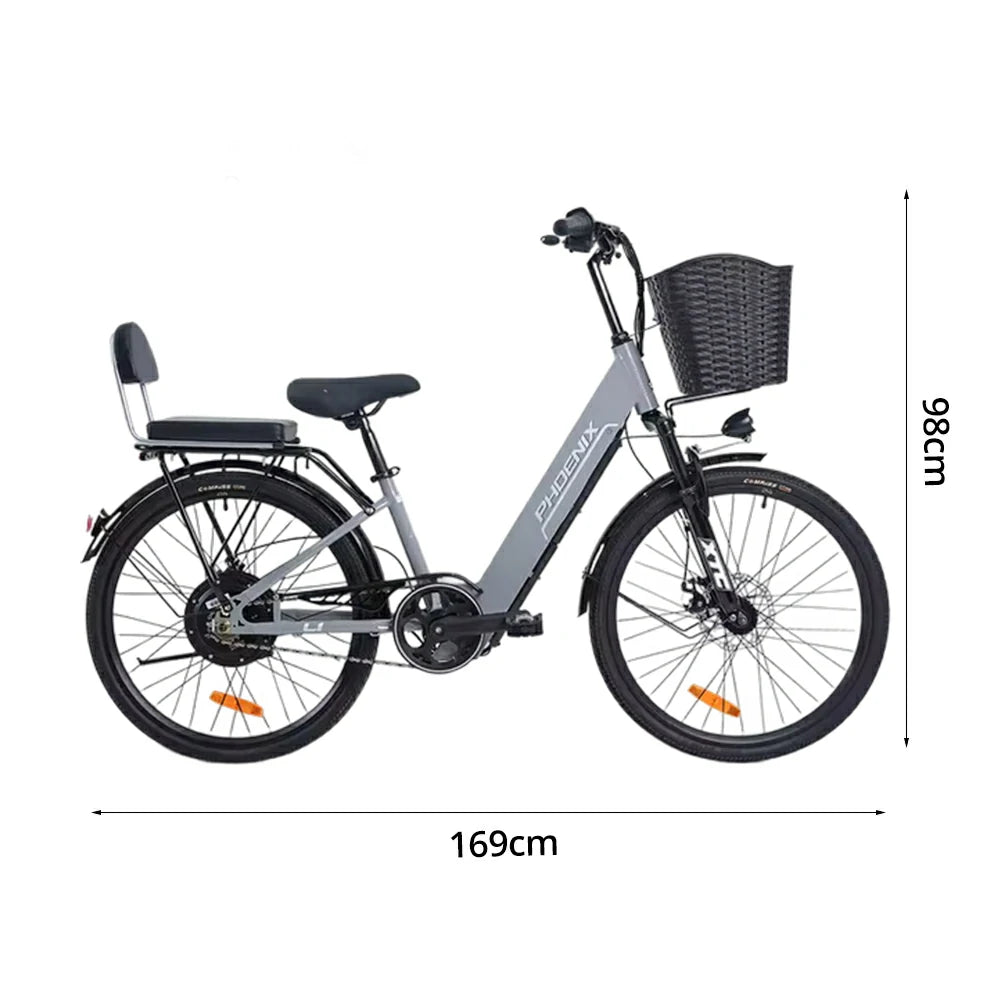 VOLTUS Electric Bike 36V 15/20AH Motor, Single-Speed, High-Carbon Steel Frame, Lithium Battery, Disc Brakes, 26-Inch Wheels - Grey