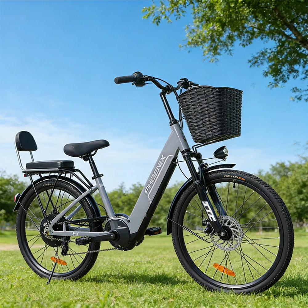VOLTUS Electric Bike 36V 15/20AH Motor, Single-Speed, High-Carbon Steel Frame, Lithium Battery, Disc Brakes, 26-Inch Wheels - Grey