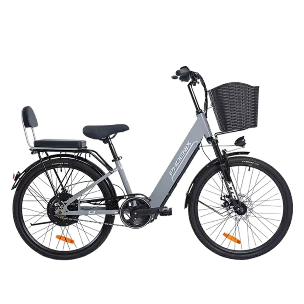VOLTUS Electric Bike 36V 15/20AH Motor, Single-Speed, High-Carbon Steel Frame, Lithium Battery, Disc Brakes, 26-Inch Wheels - Grey