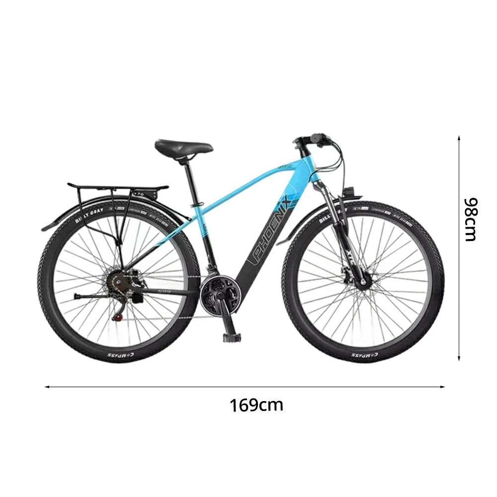 VOLTUS 26-Inch Electric Bike, 48V400W Motor, 21-Speed Gears, High Carbon Steel Frame, Spoked Wheels, Hidden Waterproof Battery - Blue